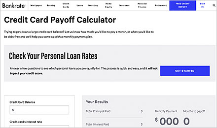 Chapter 4: Bankrate - Credit Card Payoff Calculator