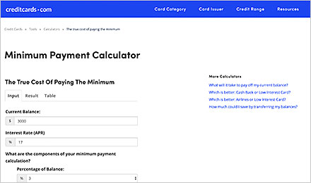 Chapter 4: CreditCards.com - Minimum Payment Calculator