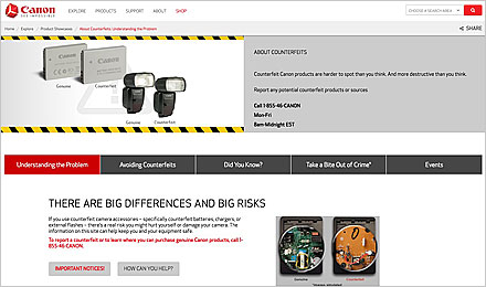 Visit Canon's <strong>About Counterfeits</strong> Website