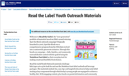 Read the Label Youth Outreach Materials (English & Spanish)
