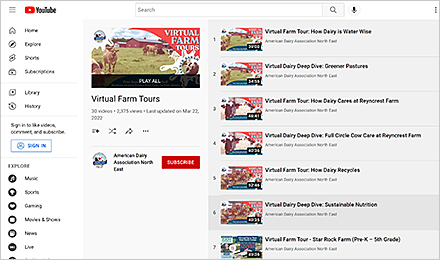 Virtual Dairy Farm Tour Library on YouTube