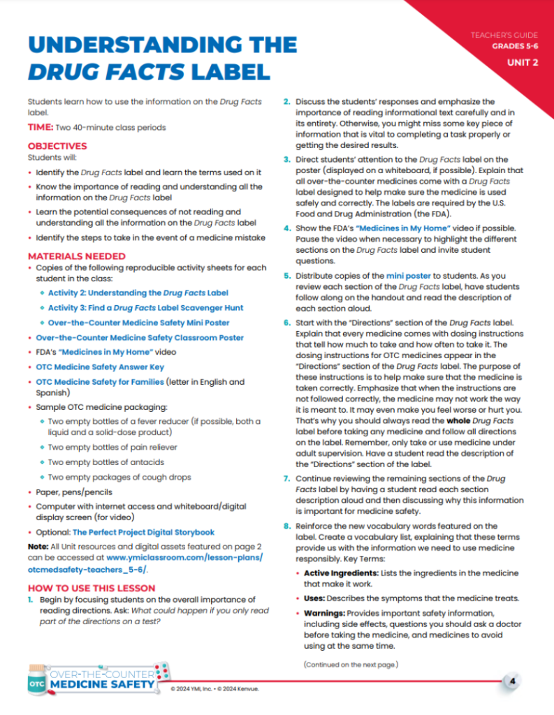 Drug Facts Label Example Grades 5-6 - ymiclassroom.com