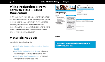 Download the Milk Production : From Farm to Field STEM Curriculum